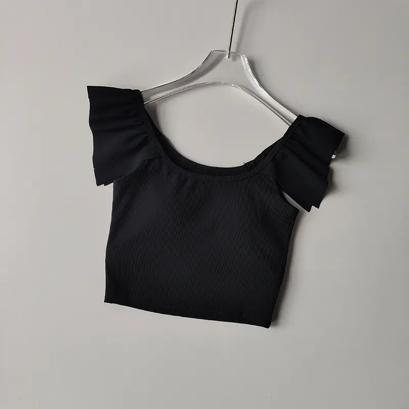 Small Flying Sleeve Yoga Short Sleeve Quick-drying Breathable Short Fitness Clothing with Chest Pads Outside Wearing Pilates Top