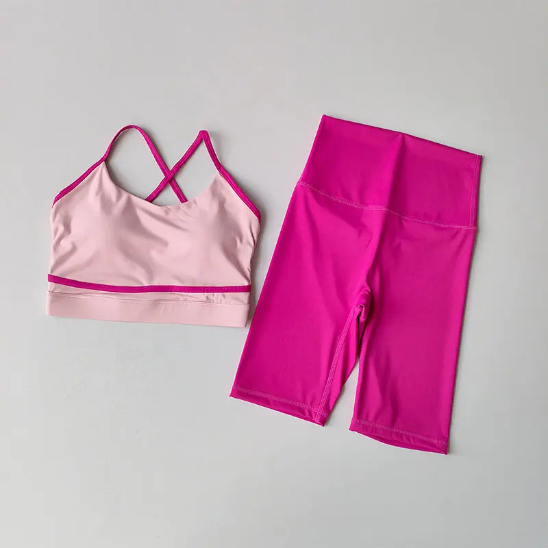 New Yoga Outfit Set Women's Fashionable Fitness Suit 2PCS Set Yoga Running Leggings Sports Bras Shorts Sportswear Clothing Suit