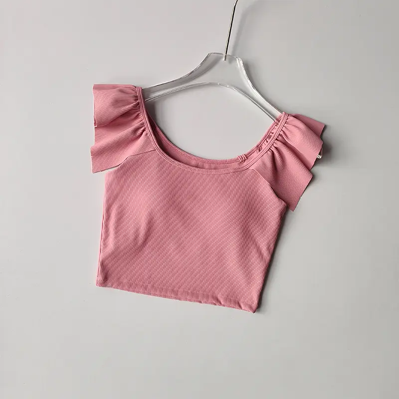 Small Flying Sleeve Yoga Short Sleeve Quick-drying Breathable Short Fitness Clothing with Chest Pads Outside Wearing Pilates Top