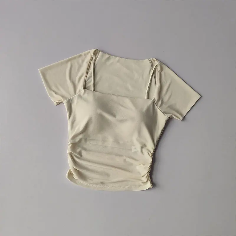 Summer New Fake Two Piece Yoga Dress Fixed Chest Cushion Sports Mesh Short Sleeves Wearing Running Sports Fitness Top