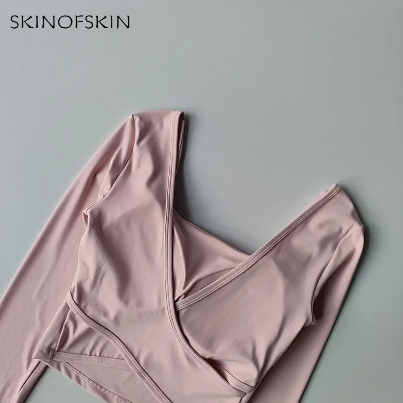 Fixed Chest Pads Crossed Back Yoga Clothes Tight Fitting Slimming Sports Long Sleeved Running Pula Fitness Clothes Tops Shirts