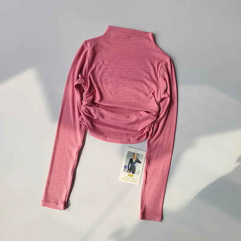 High Necked Yoga Suit, Women's Tight Fitting Fitness Top, Short and High Elastic Outdoor Sports Running Inner Layer Long Sleeved
