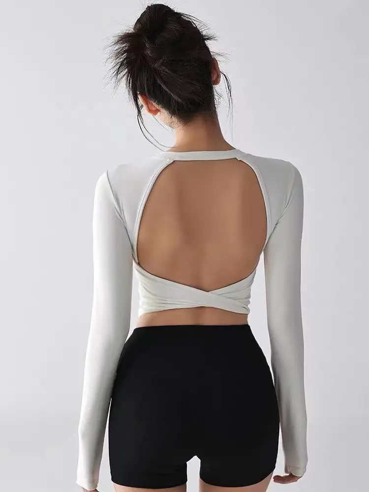 Fashion Sports Tops Pilates Running with Chest Pad Fitness Long Sleeve Tight Quick-drying Shirts Yoga Top Out Wear Clothing