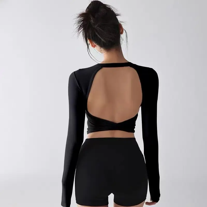 Fashion Sports Tops Pilates Running with Chest Pad Fitness Long Sleeve Tight Quick-drying Shirts Yoga Top Out Wear Clothing