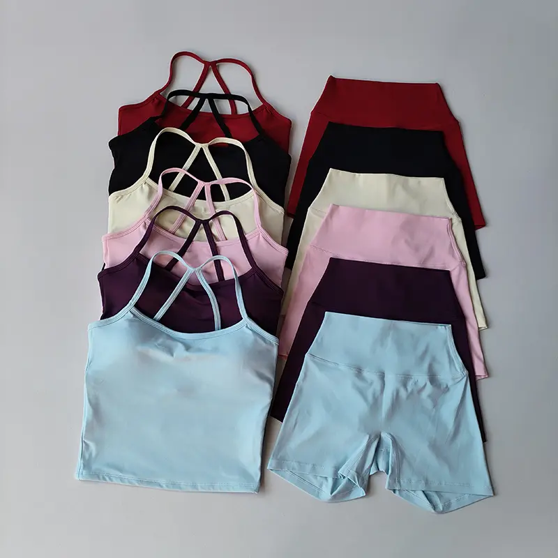 New Gym Fitness 2PCS Sports Vest Beauty Back Yoga Suit Sports Lingerie Running Women Pilates Bra High Waist Hip Lift Shorts Set