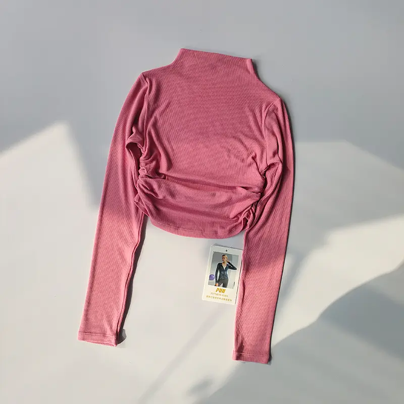 High Necked Yoga Suit, Women's Tight Fitting Fitness Top, Short and High Elastic Outdoor Sports Running Inner Layer Long Sleeved