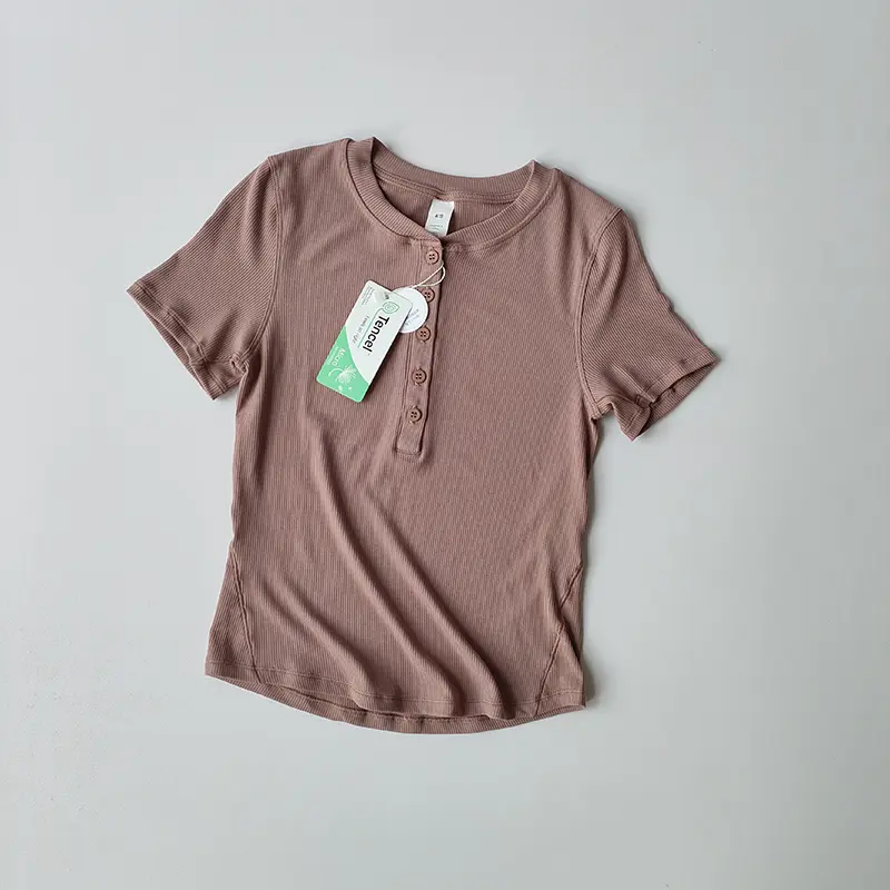 Lanjing Modal Henry Shirt Yoga Sport Top for Women Slim Breathable Fitness Spring and Summer Short Sleeve Clothing