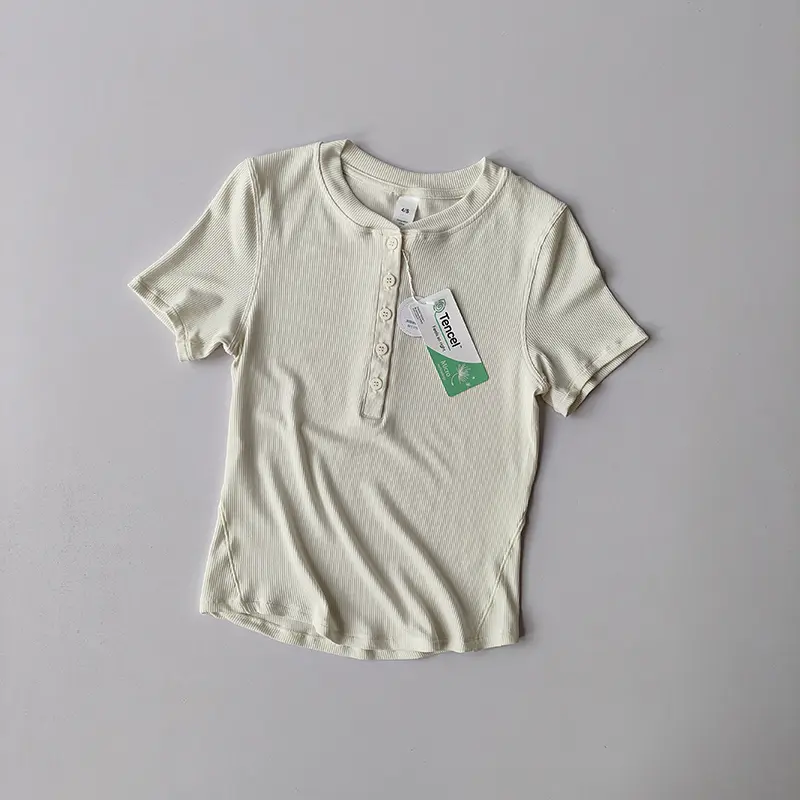 Lanjing Modal Henry Shirt Yoga Sport Top for Women Slim Breathable Fitness Spring and Summer Short Sleeve Clothing