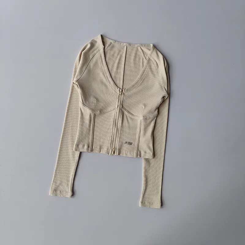 Double Zipper Sexy V-neck Sports Top Women's Slimming Yoga Suit Shirts Long Sleeved Elastic Quick Drying Slim Fit Pilates Top
