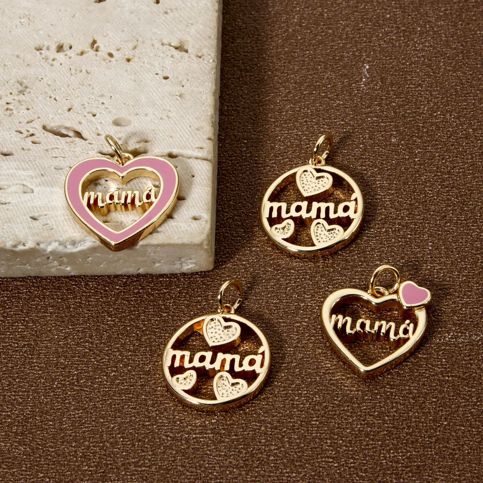 Brass Mother's Day Charms 18K Real Gold Plated English Message " Mama " Pendants For DIY Jewelry Necklace Earrings Making, 2 PCs