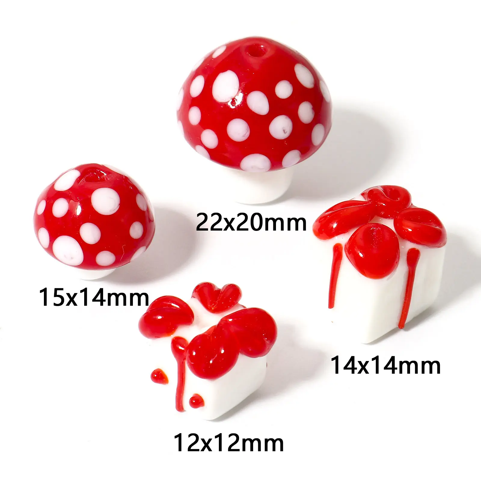 2 PCs White & Red Lampwork Beads 3D Glass Mushroom Bead For DIY Charm Jewelry Making Bracelets Neckalce Jewelry Findings