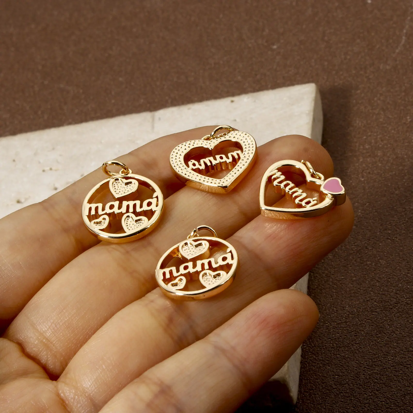 Brass Mother's Day Charms 18K Real Gold Plated English Message " Mama " Pendants For DIY Jewelry Necklace Earrings Making, 2 PCs