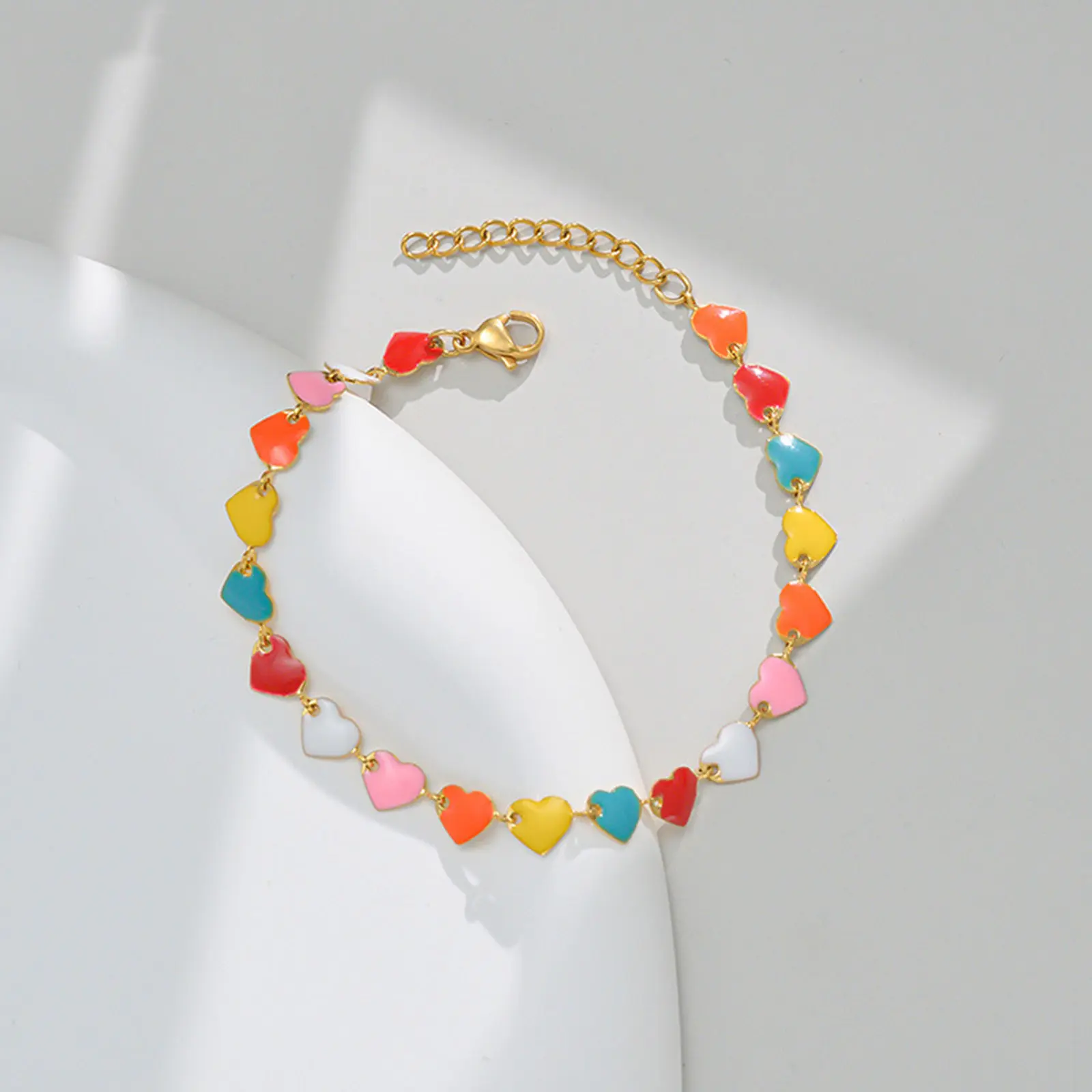 1PC Fashion 304 Stainless Steel Link Chain Gold Color Bracelets Multicolor Enamel Heart Moon Charms Bracelet Women Party Jewelry