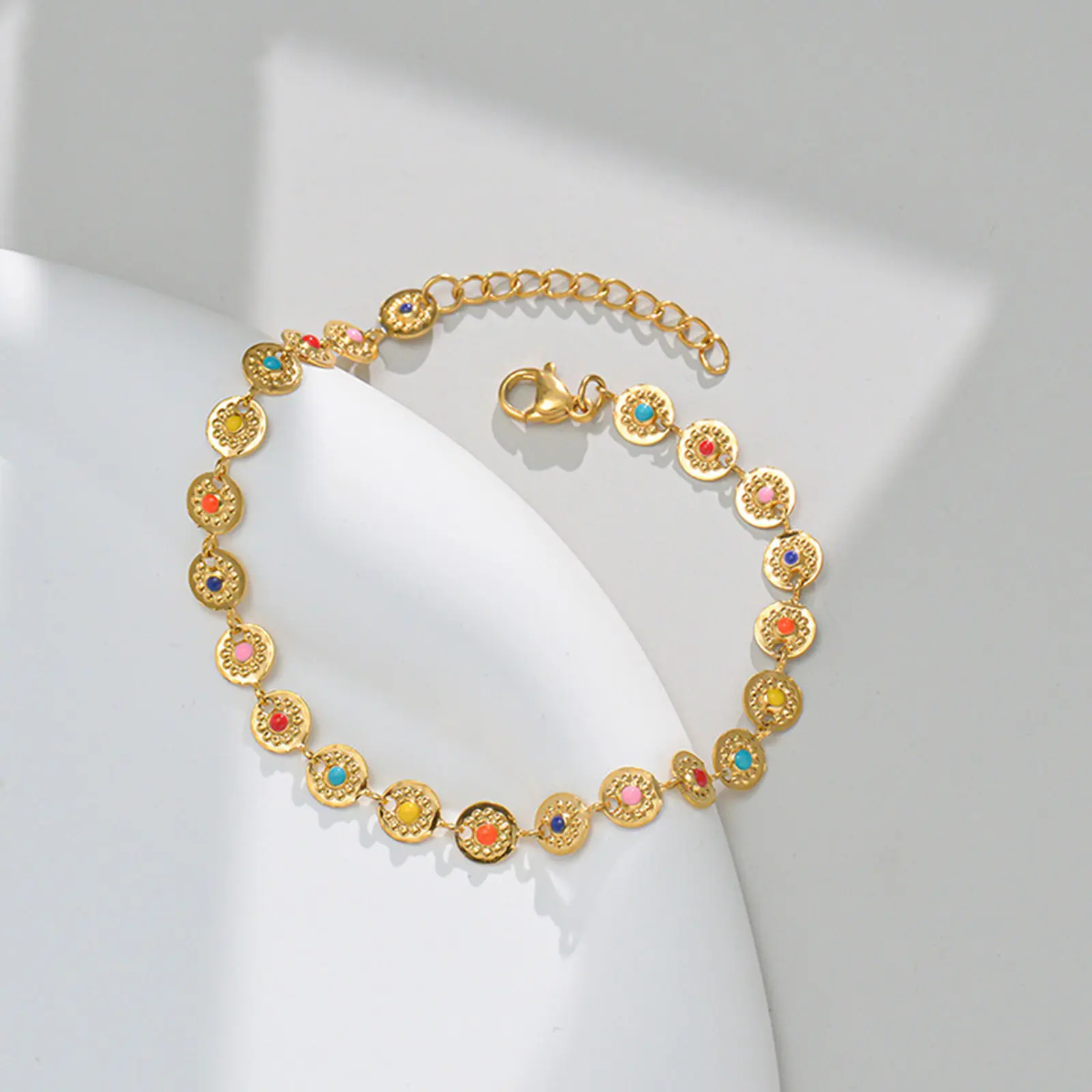 1PC Fashion 304 Stainless Steel Link Chain Gold Color Bracelets Multicolor Enamel Heart Moon Charms Bracelet Women Party Jewelry