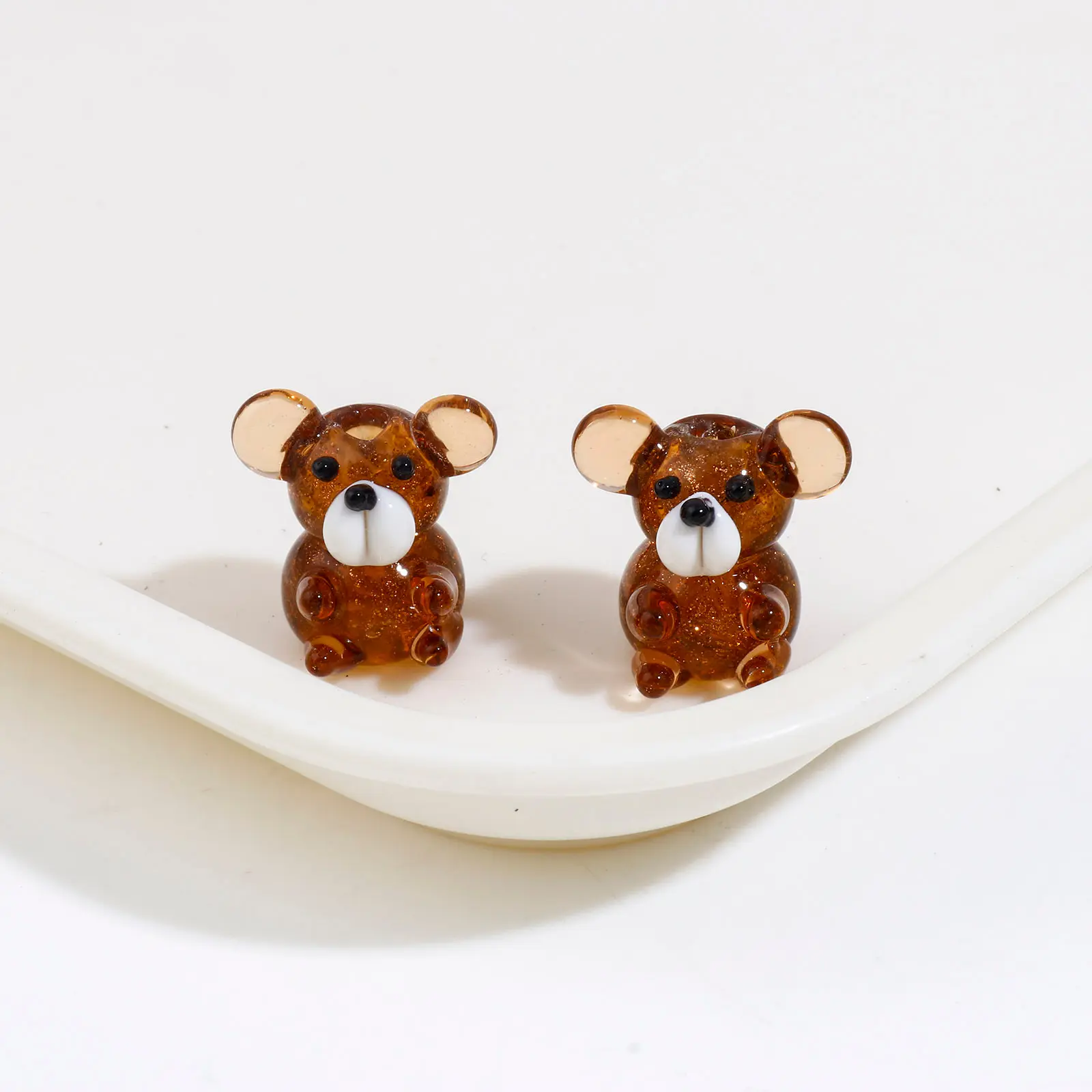 2PCs 3D Bear Animal Lampwork Glass Beads Transparent Brown Beads For DIY Jewelry Making Beads 20mmx19mm, Hole: Approx 1.8mm