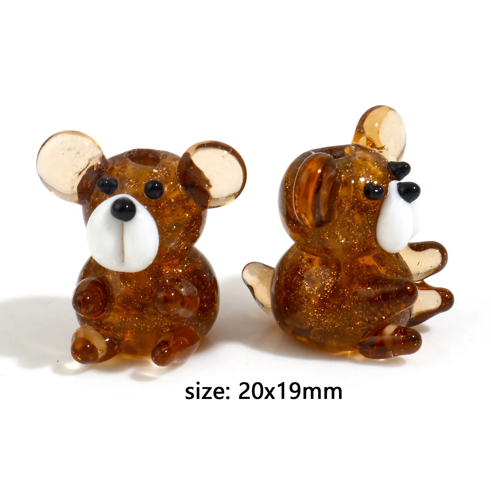 2PCs 3D Bear Animal Lampwork Glass Beads Transparent Brown Beads For DIY Jewelry Making Beads 20mmx19mm, Hole: Approx 1.8mm