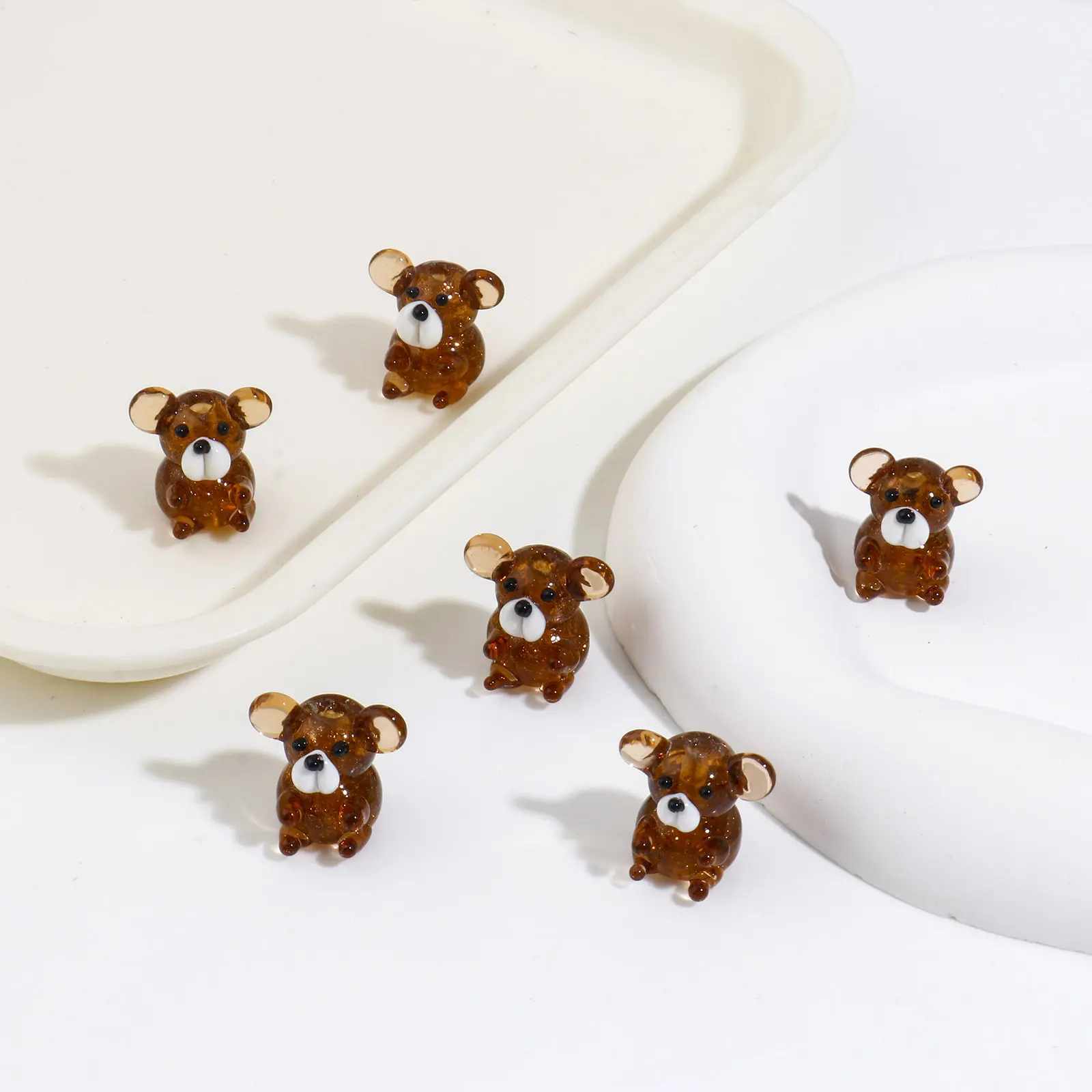 2PCs 3D Bear Animal Lampwork Glass Beads Transparent Brown Beads For DIY Jewelry Making Beads 20mmx19mm, Hole: Approx 1.8mm