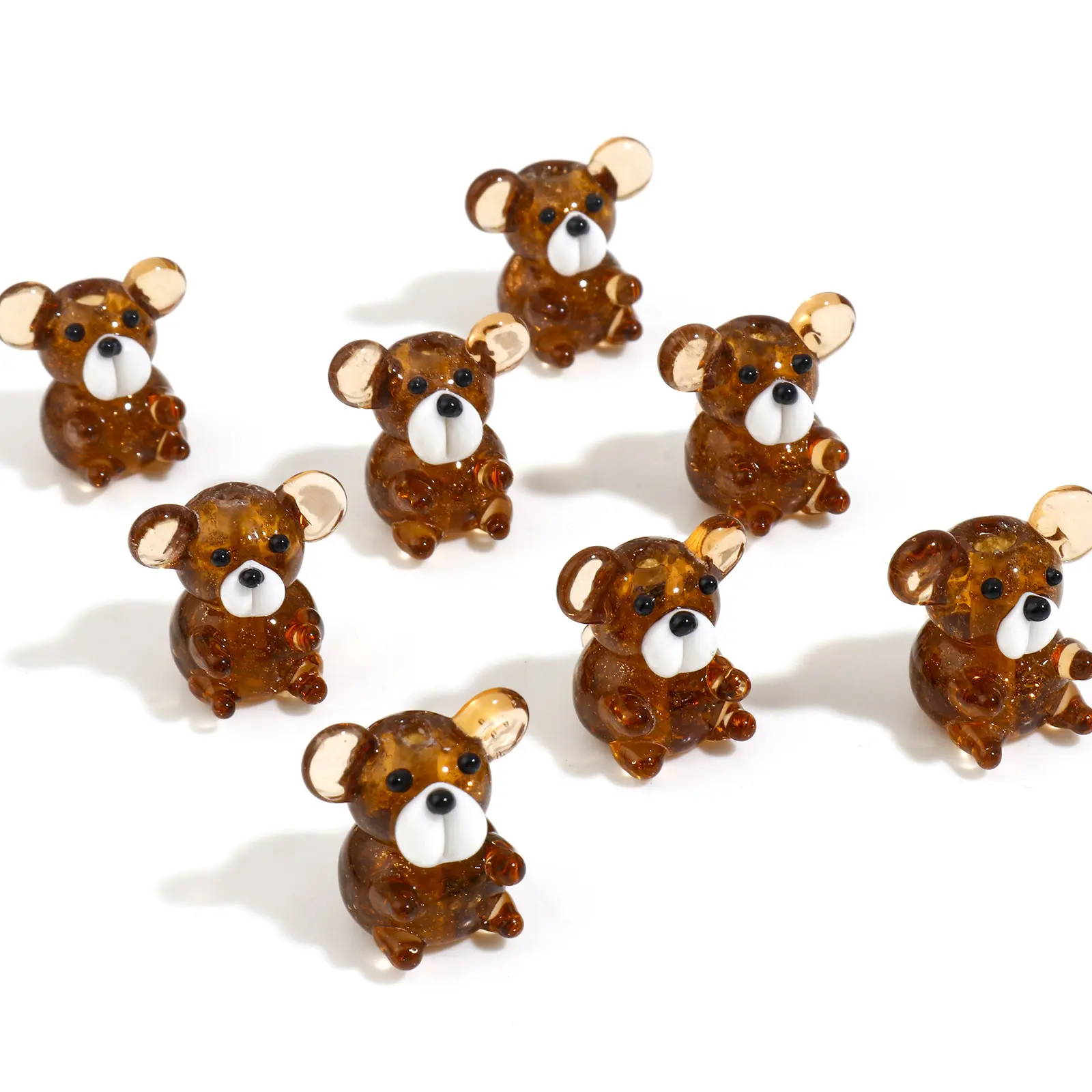 2PCs 3D Bear Animal Lampwork Glass Beads Transparent Brown Beads For DIY Jewelry Making Beads 20mmx19mm, Hole: Approx 1.8mm