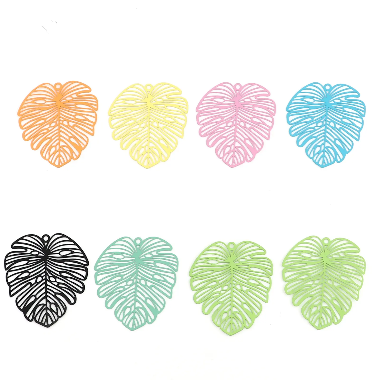 5PCS  Filigree Stamping Monstera Iron Based Alloy Pendants Charms For Necklace Diy Jewelry Making Accessories