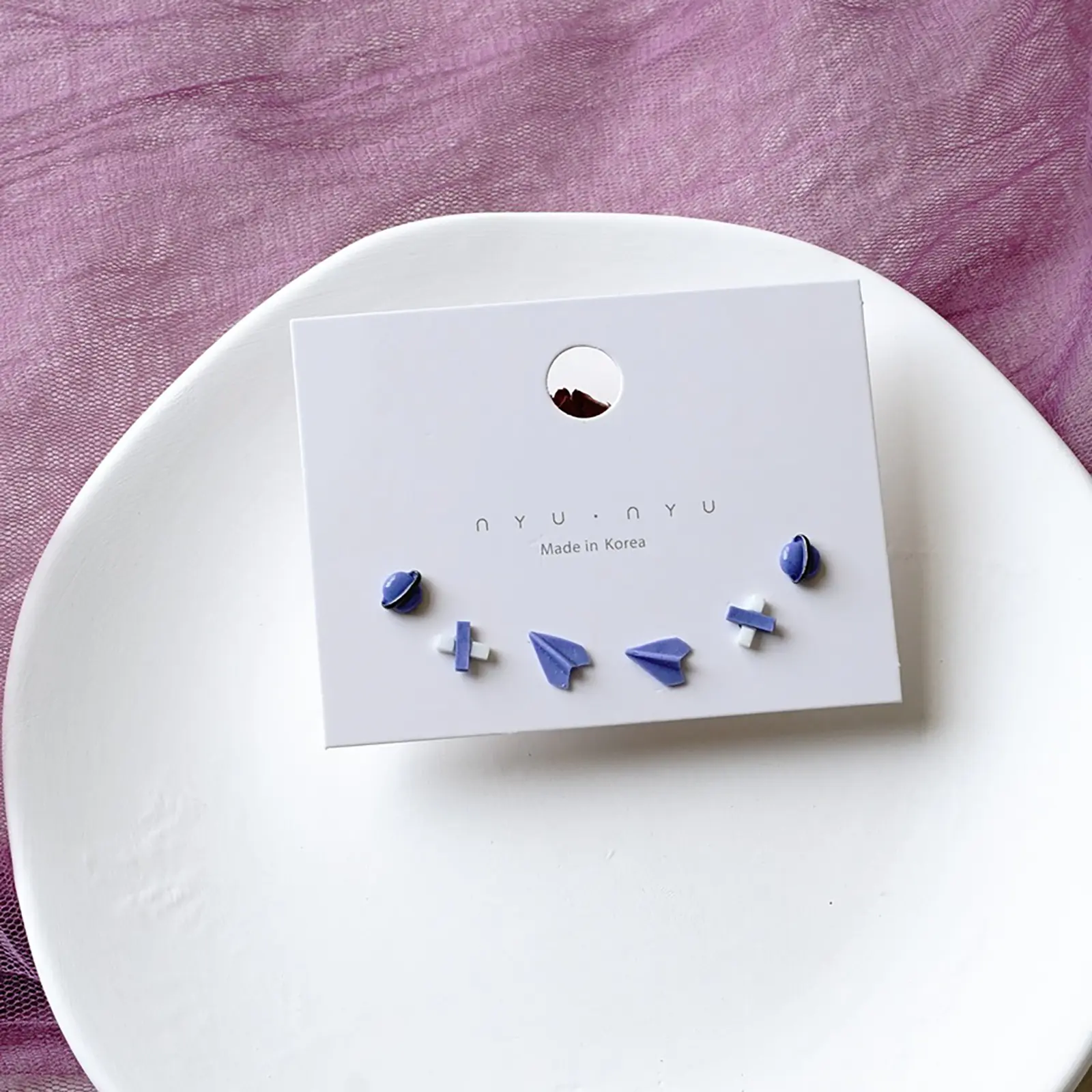 3Pair/Set Ceramic Ear Post Stud Earrings Colorful Heart Flower Star Airplane Universe Planet Earring Girl Women Ear Jewelry