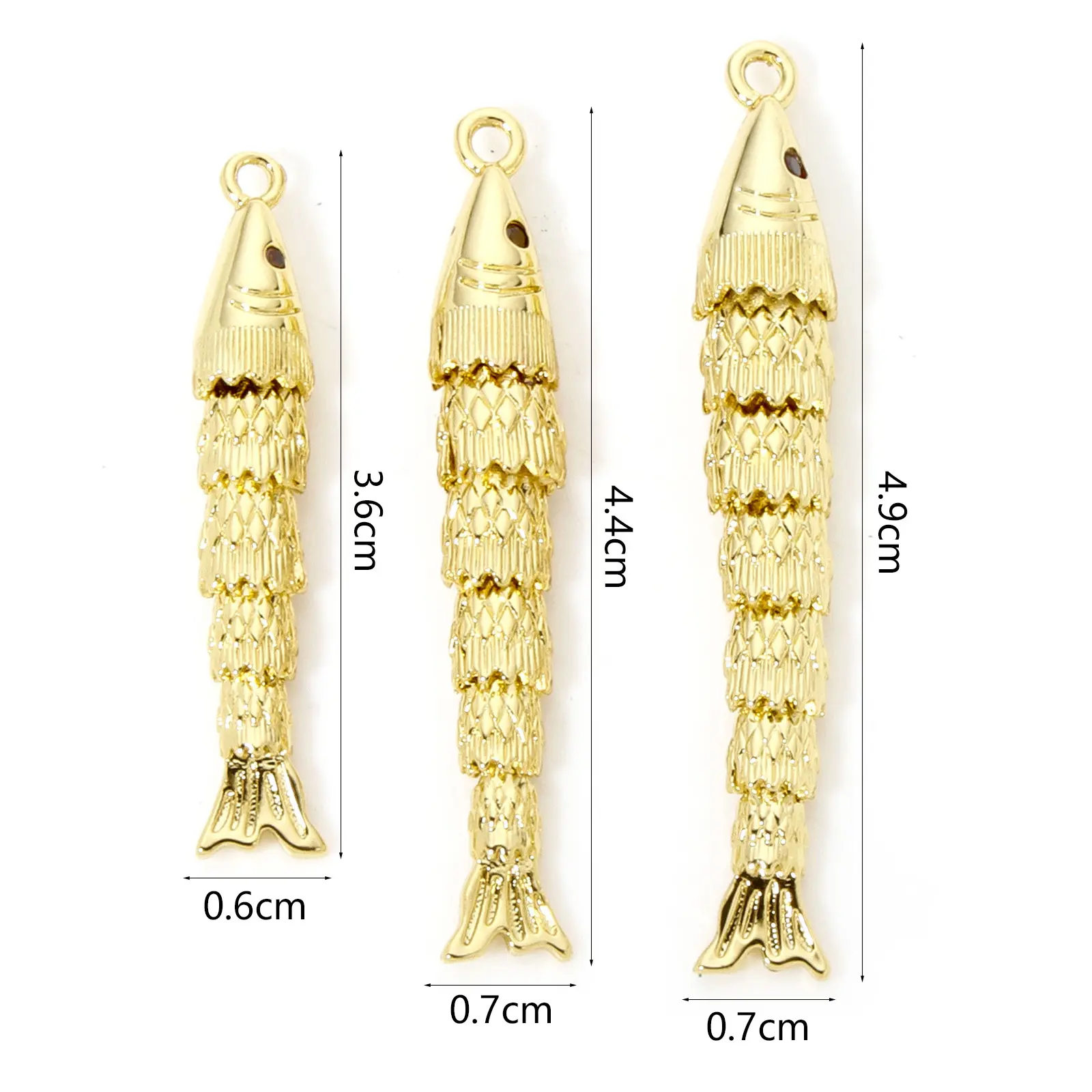 1 Piece Brass Ocean Jewelry Pendants Fish Animal Movable 3D Charms 18K Gold Color Wine Red Cubic Zirconia Eye For Necklace DIY