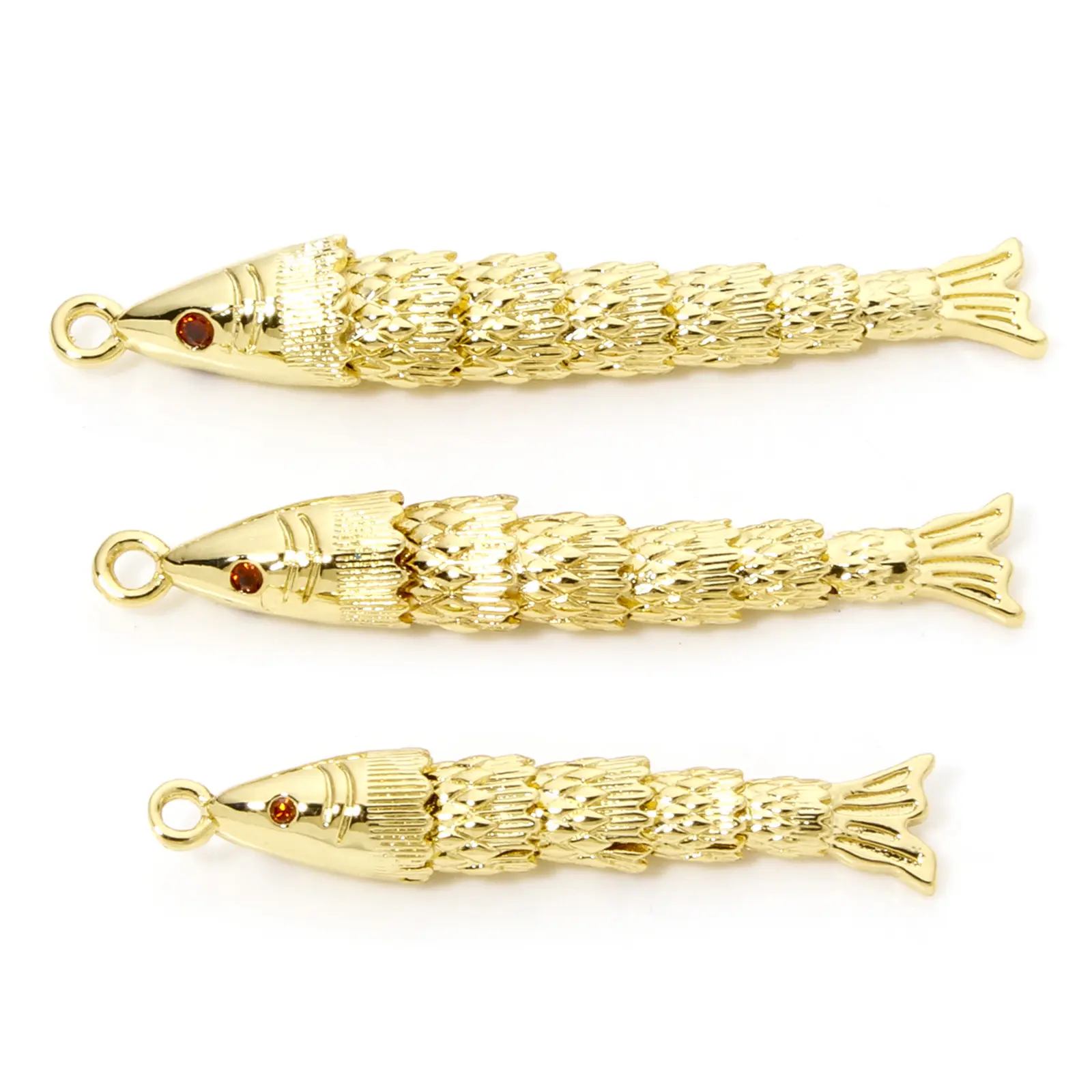 1 Piece Brass Ocean Jewelry Pendants Fish Animal Movable 3D Charms 18K Gold Color Wine Red Cubic Zirconia Eye For Necklace DIY