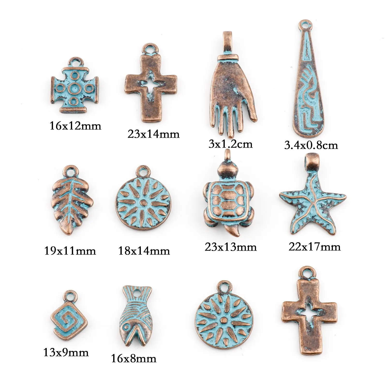 20PCs Bohemian Patina Pendant Vintage Antique Copper Geometric Leaf Cross Metal Charms DIY Making Necklace Earrings Jewelry