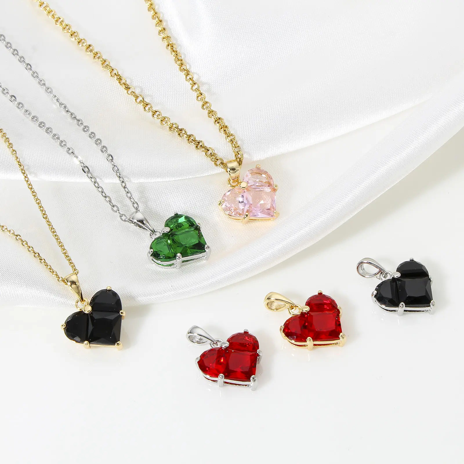 1 Piece Copper Multicolour Heart Charms Valentine's Day Cubic Zirconia Pendants For DIY Jewelry Neckalce Making 20mm x 14mm