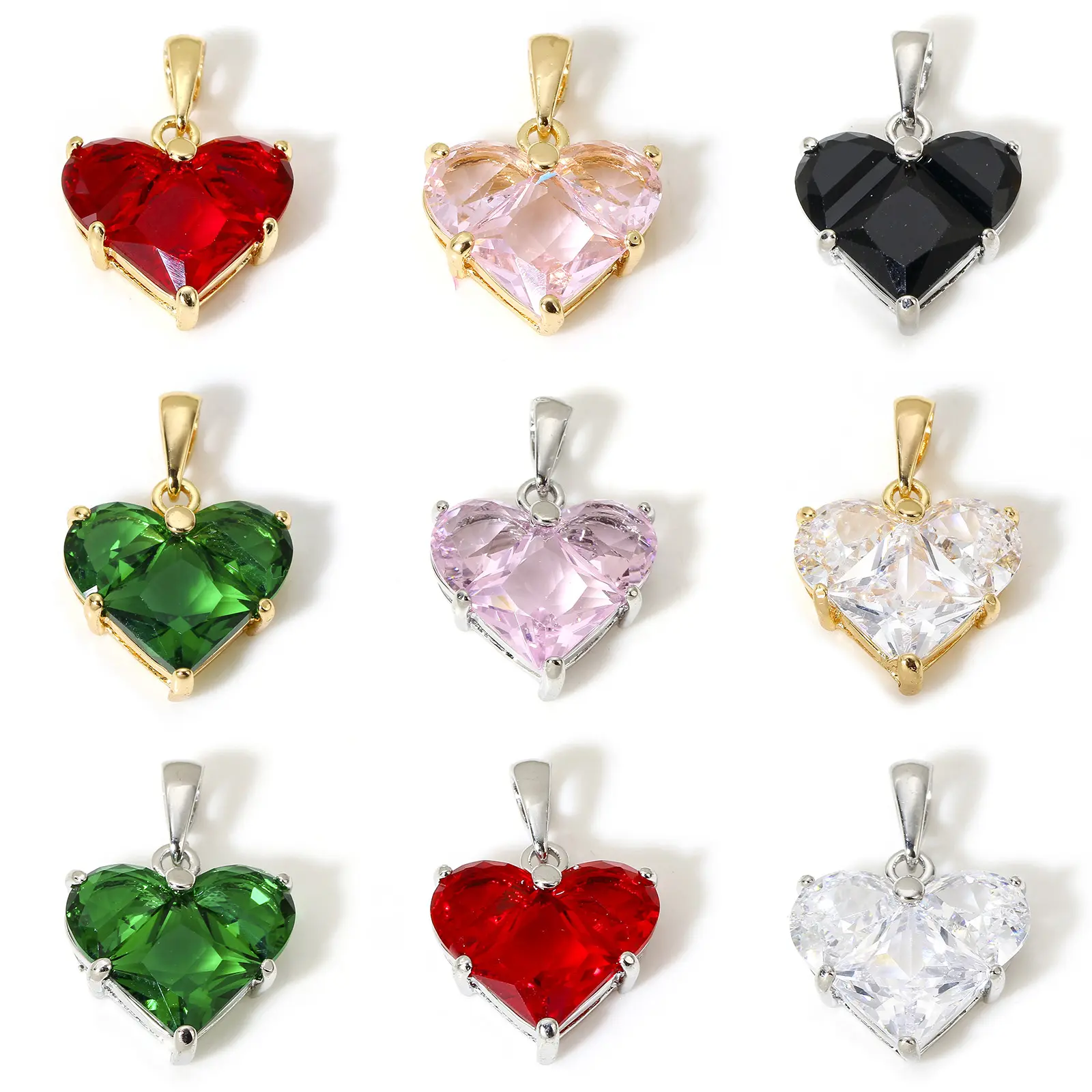 1 Piece Copper Multicolour Heart Charms Valentine's Day Cubic Zirconia Pendants For DIY Jewelry Neckalce Making 20mm x 14mm
