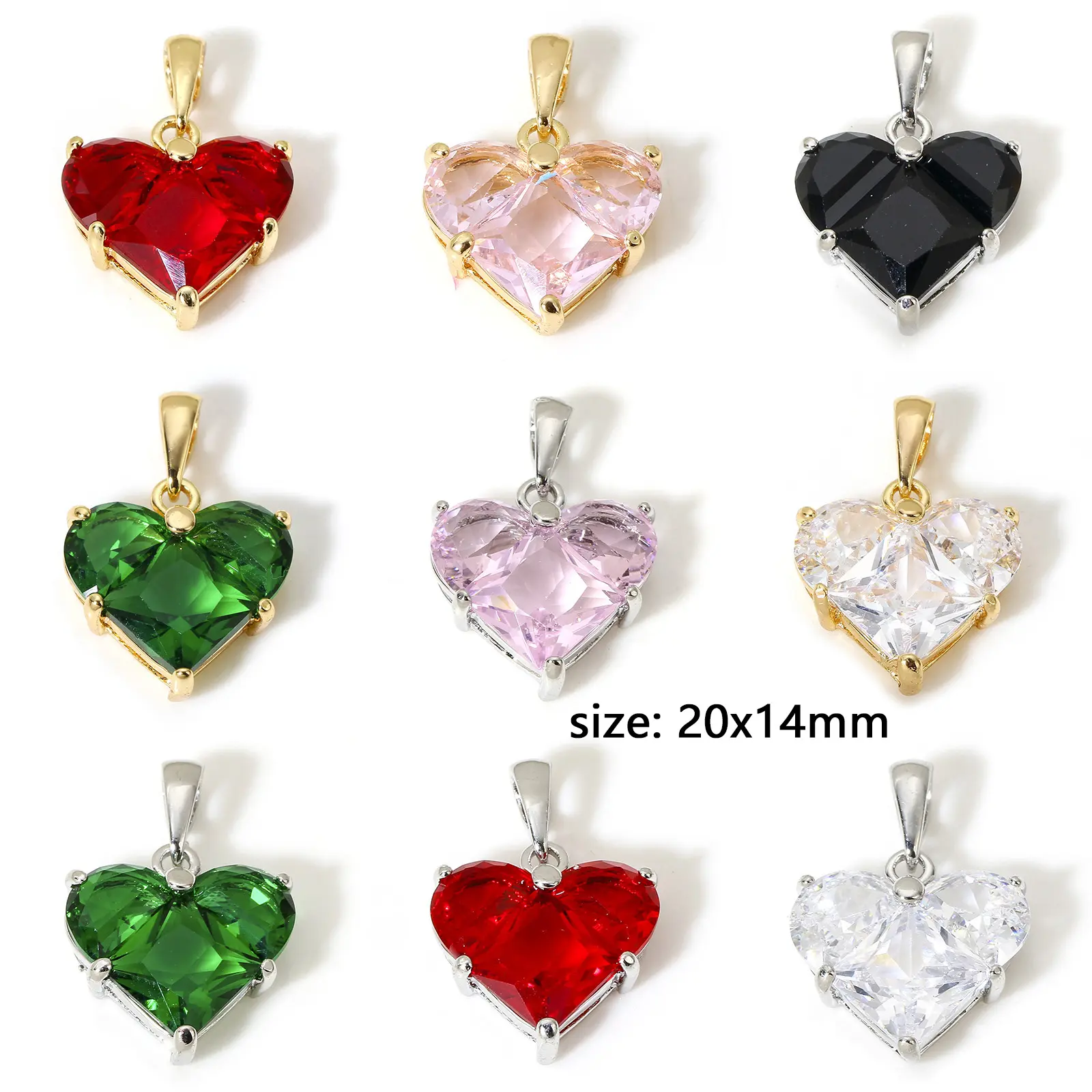 1 Piece Copper Multicolour Heart Charms Valentine's Day Cubic Zirconia Pendants For DIY Jewelry Neckalce Making 20mm x 14mm