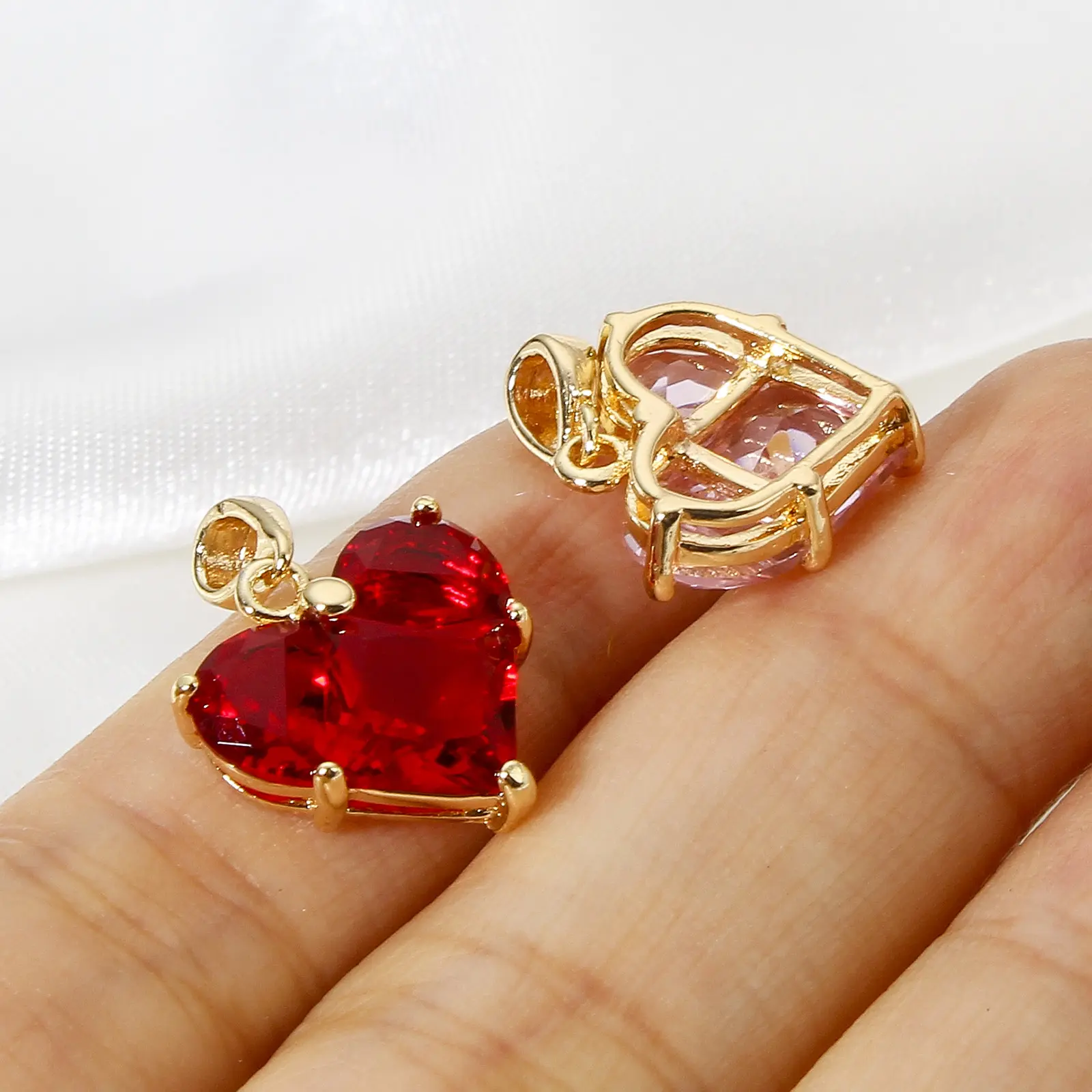 1 Piece Copper Multicolour Heart Charms Valentine's Day Cubic Zirconia Pendants For DIY Jewelry Neckalce Making 20mm x 14mm