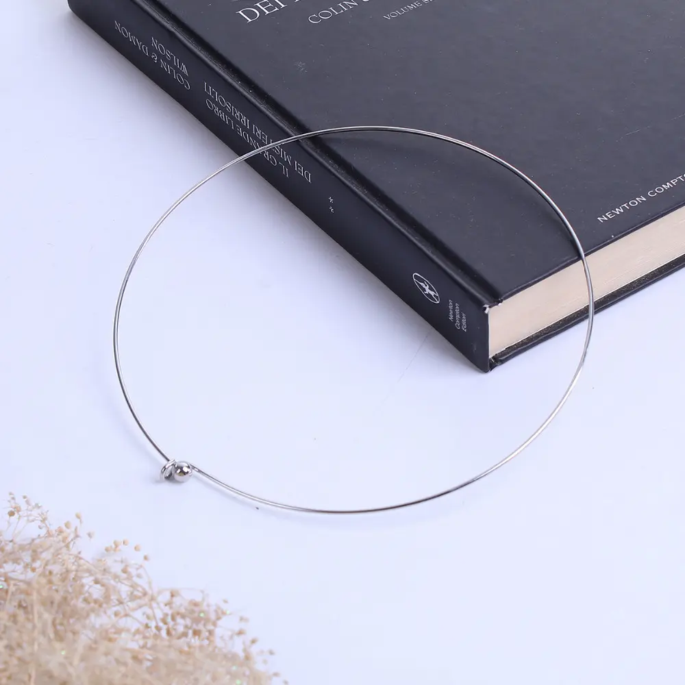 1PC 304 Stainless Steel Collar Choker Necklace  Round With Removable Ball End Cap Handmade DIY Jewelry 45cm long