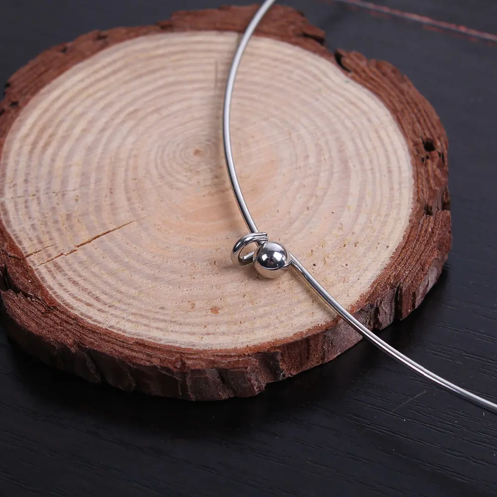 1PC 304 Stainless Steel Collar Choker Necklace  Round With Removable Ball End Cap Handmade DIY Jewelry 45cm long