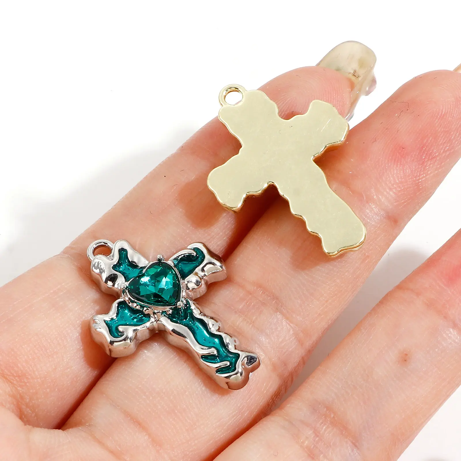 Zinc Based Alloy Religious Cross Charms Enamel Metal Pendants For Handmade Necklace Jewelry Making Findings 28mm x 19mm, 5 PCs