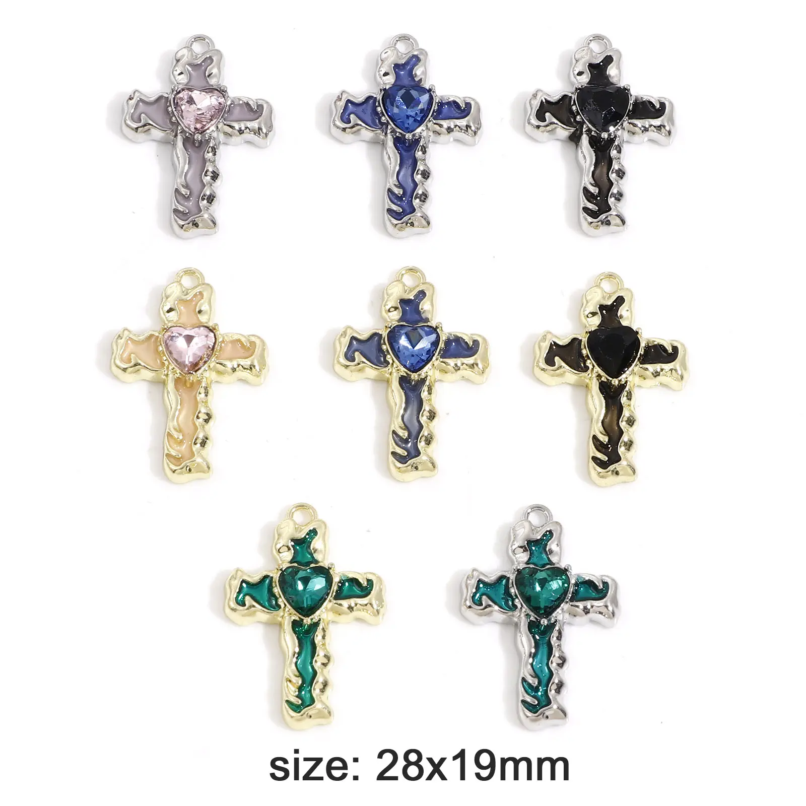 Zinc Based Alloy Religious Cross Charms Enamel Metal Pendants For Handmade Necklace Jewelry Making Findings 28mm x 19mm, 5 PCs