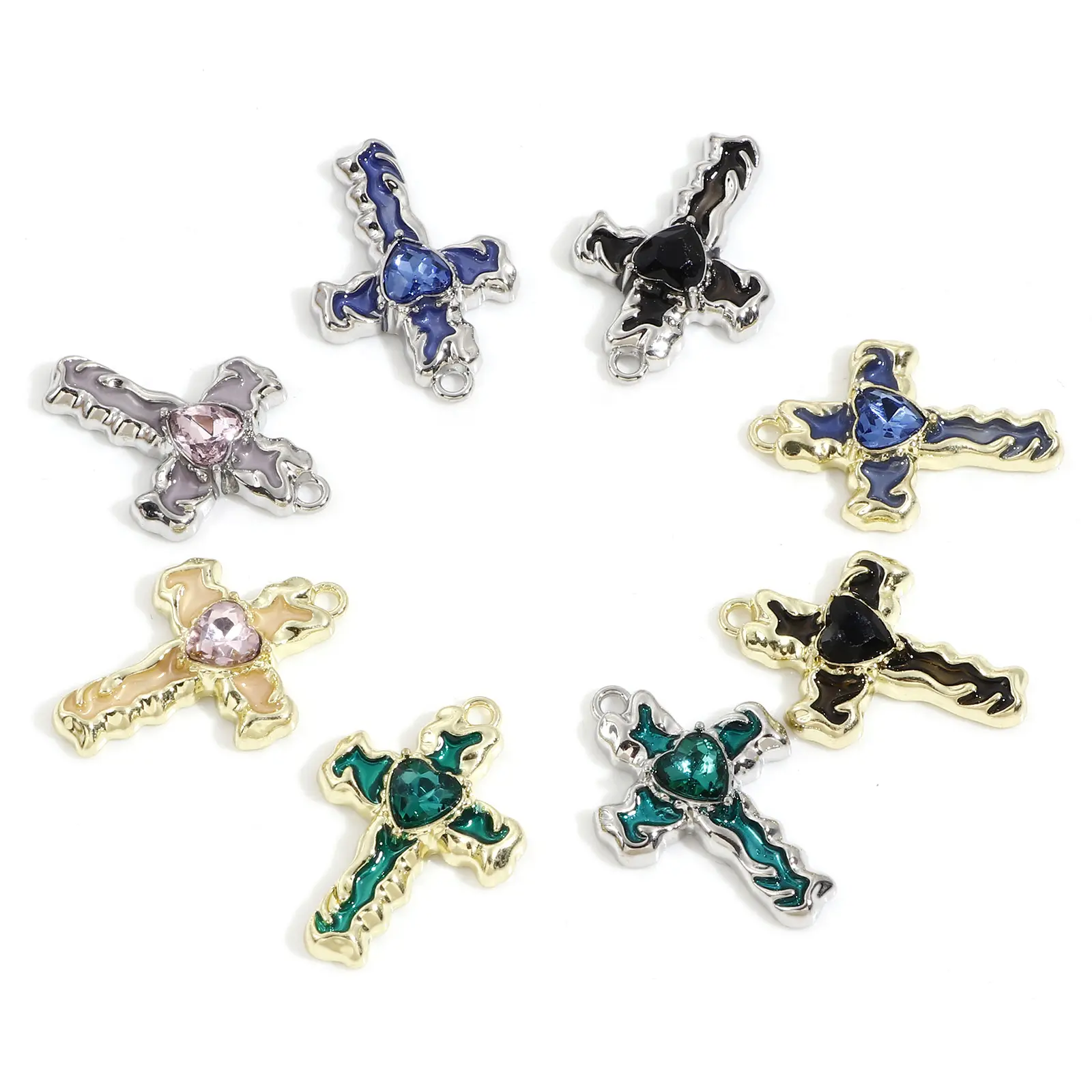 Zinc Based Alloy Religious Cross Charms Enamel Metal Pendants For Handmade Necklace Jewelry Making Findings 28mm x 19mm, 5 PCs