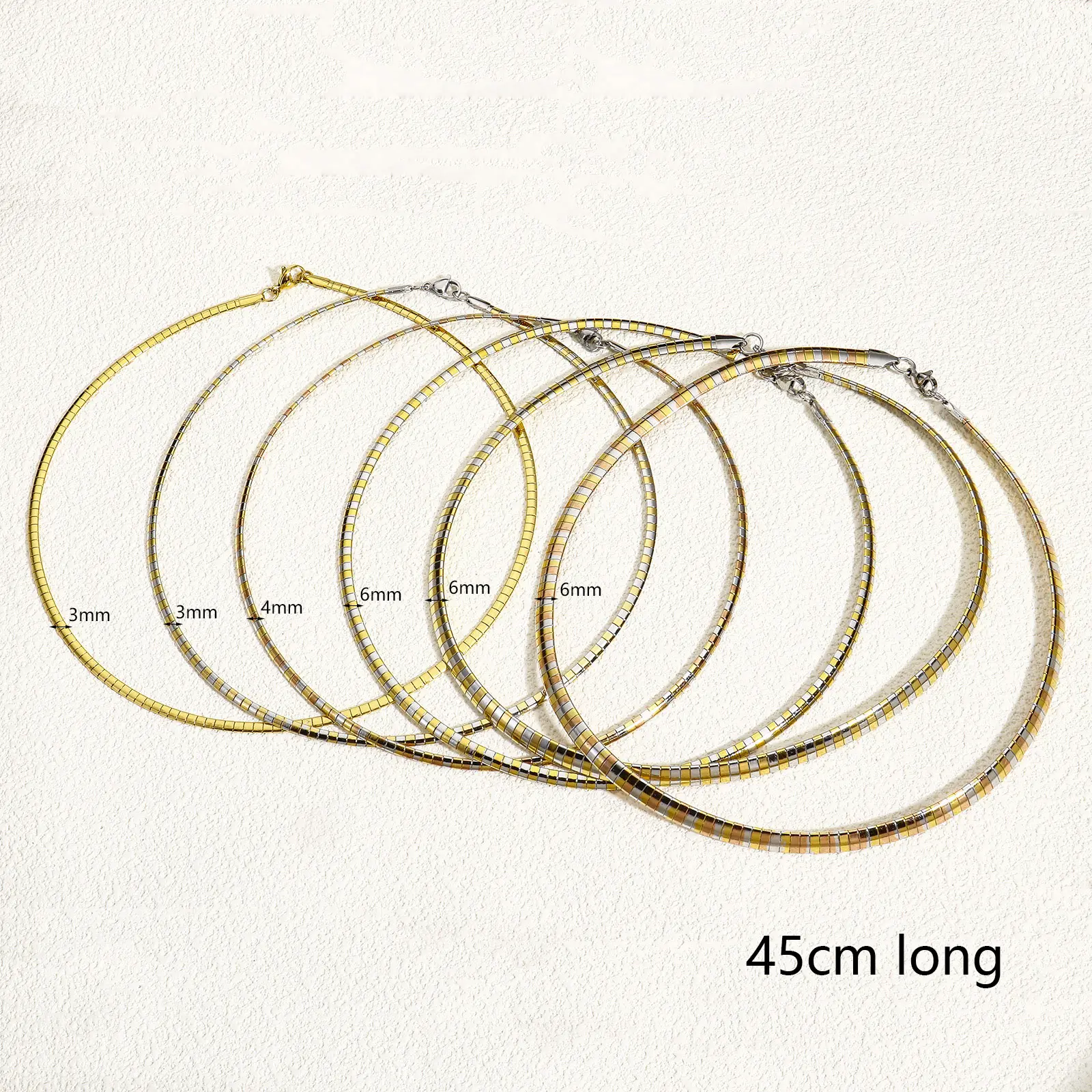 1 Piece 304 Stainless Steel  Chain Collar Neck Ring Necklace For Women Men Golden/Silvery Punk Jewelry 45cm(17 6/8") Long