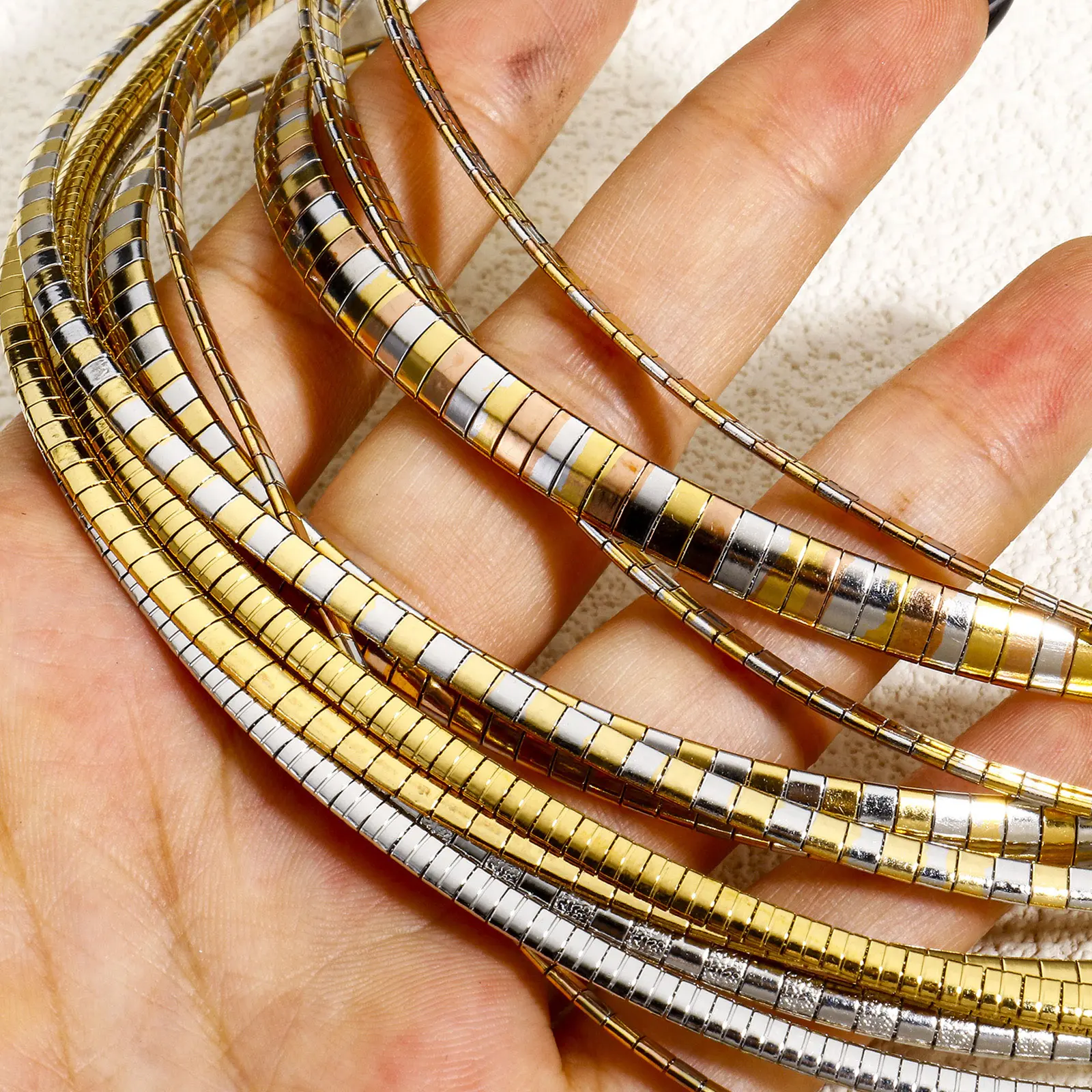 1 Piece 304 Stainless Steel  Chain Collar Neck Ring Necklace For Women Men Golden/Silvery Punk Jewelry 45cm(17 6/8") Long