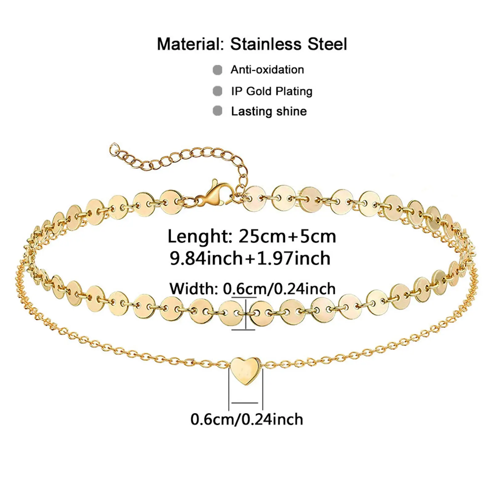 304 Stainless Steel Stylish Link Cable Chain Multilayer Layered Anklet Sandals Barefoot Beach Leg Bracelet 25cm(9 7/8") long