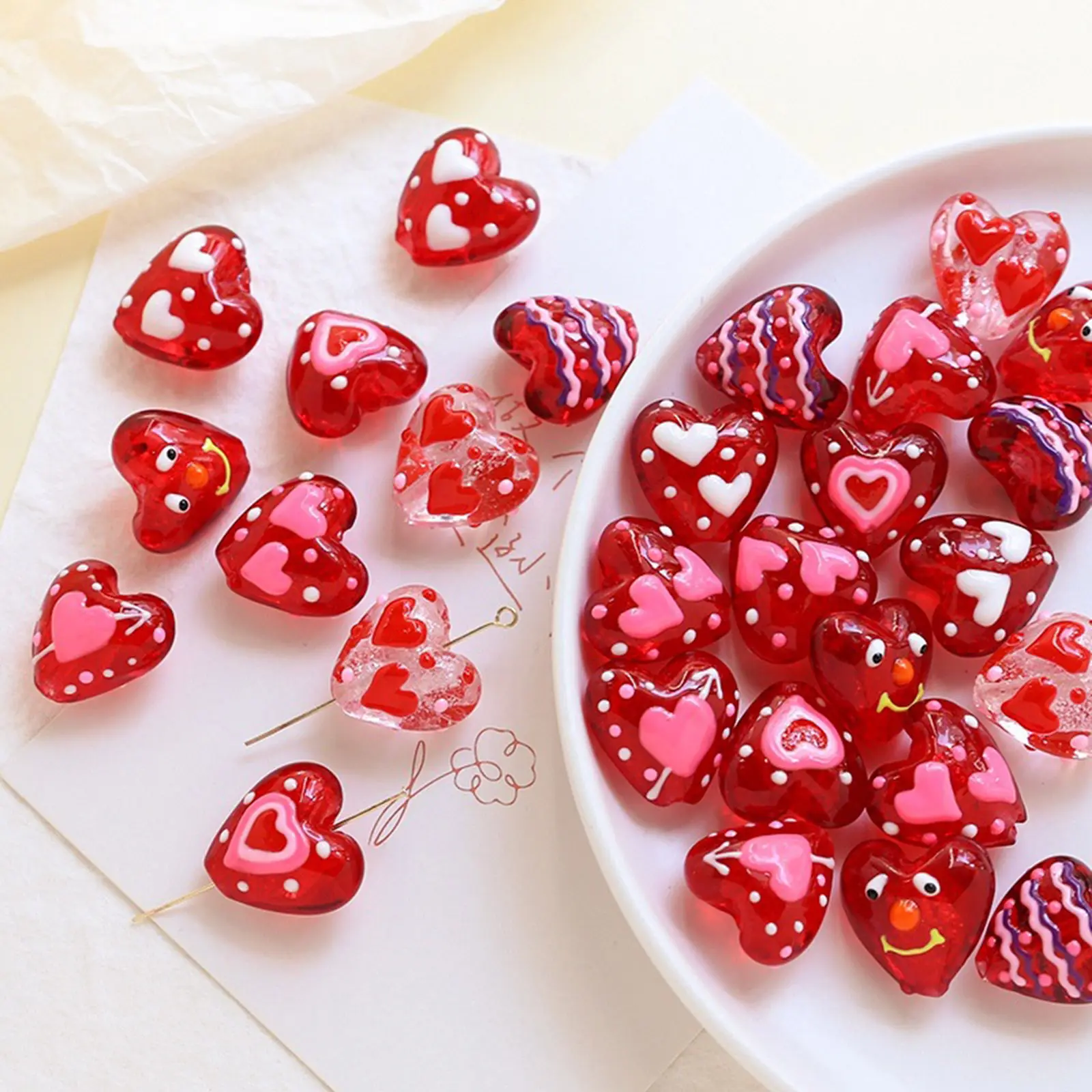 Lampwork Glass Heart Beads For DIY Charm Jewelry Making Heart Love Red Dot Handmade About 20mm x 19mm, Hole: Approx 1.8mm, 2 PCs