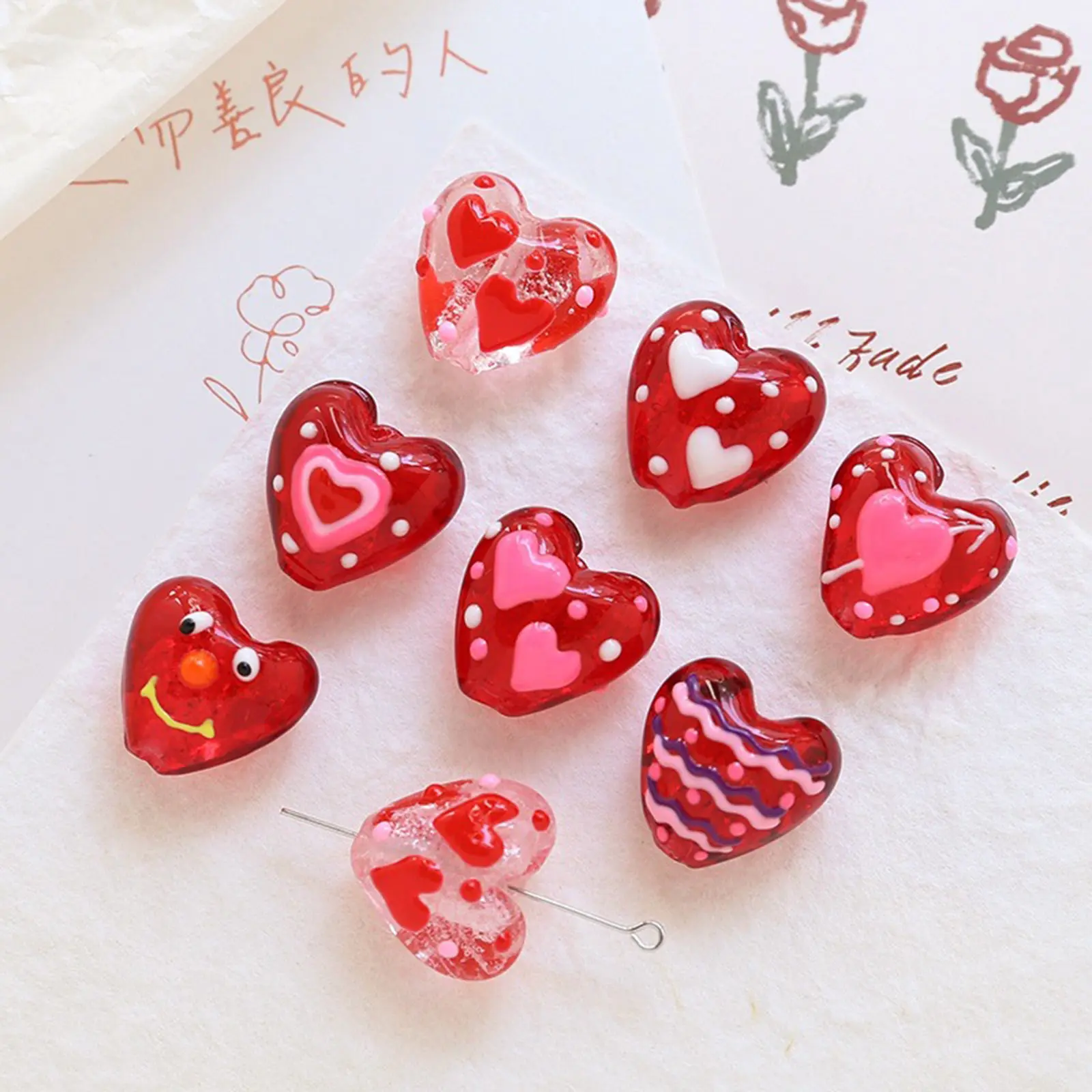 Lampwork Glass Heart Beads For DIY Charm Jewelry Making Heart Love Red Dot Handmade About 20mm x 19mm, Hole: Approx 1.8mm, 2 PCs