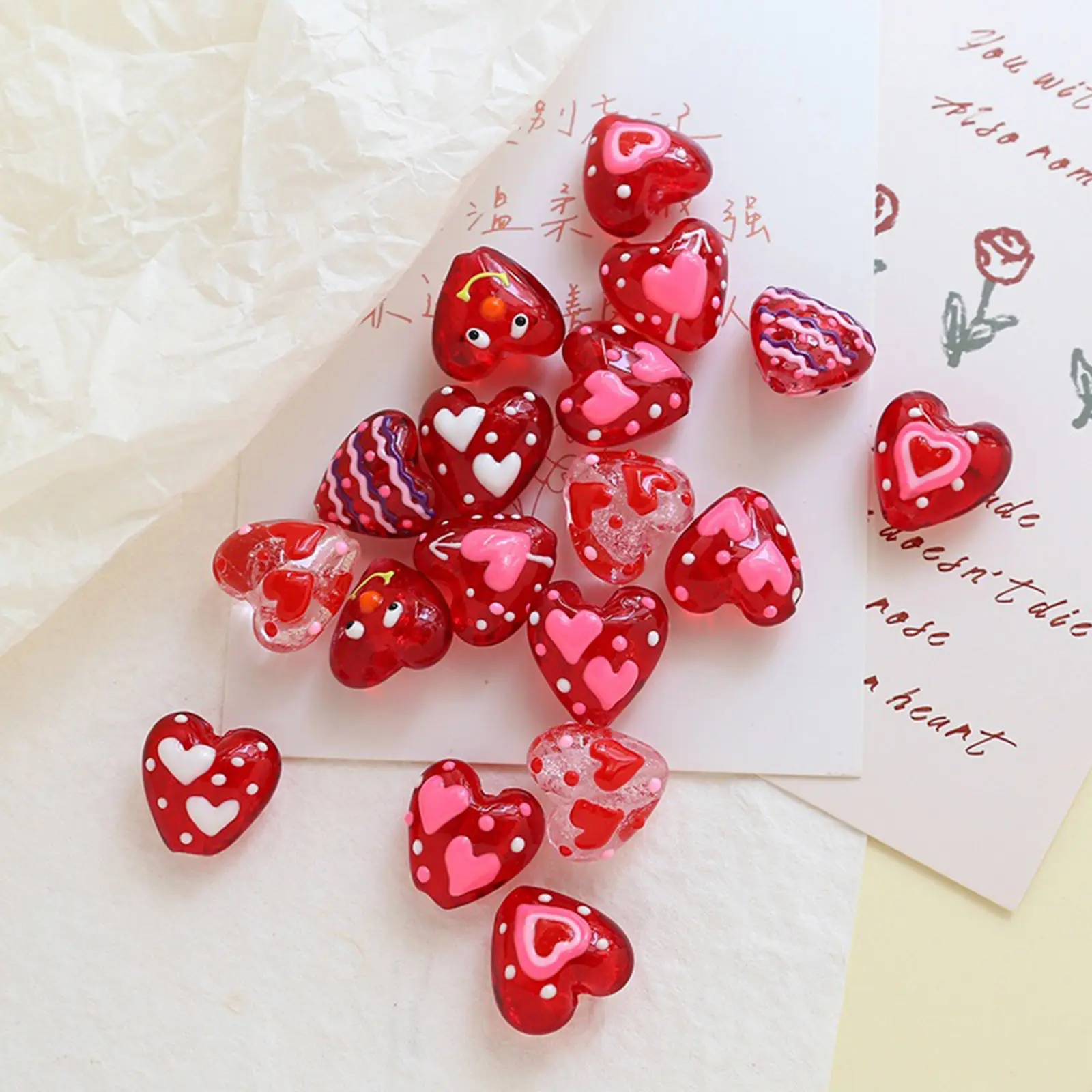 Lampwork Glass Heart Beads For DIY Charm Jewelry Making Heart Love Red Dot Handmade About 20mm x 19mm, Hole: Approx 1.8mm, 2 PCs
