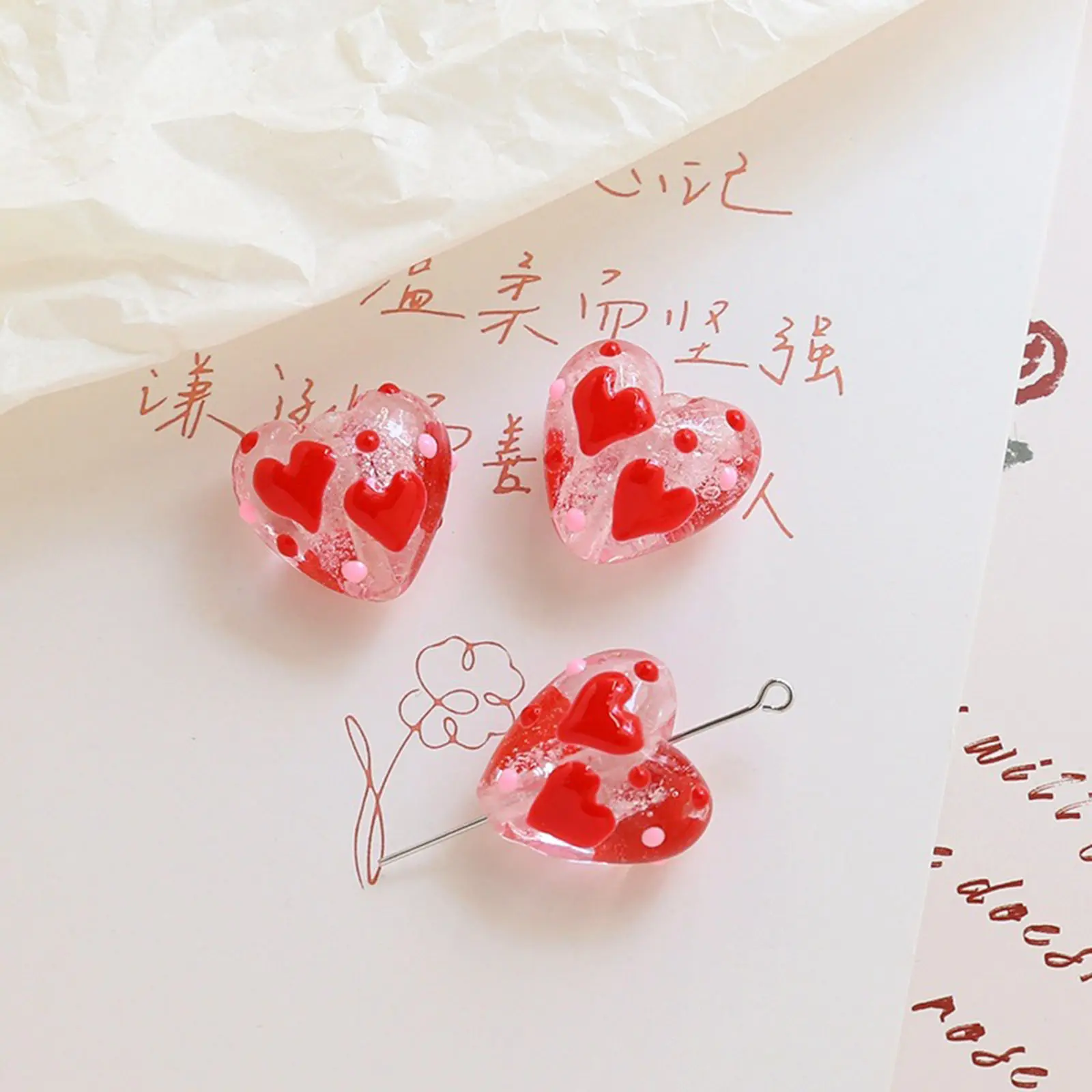 Lampwork Glass Heart Beads For DIY Charm Jewelry Making Heart Love Red Dot Handmade About 20mm x 19mm, Hole: Approx 1.8mm, 2 PCs