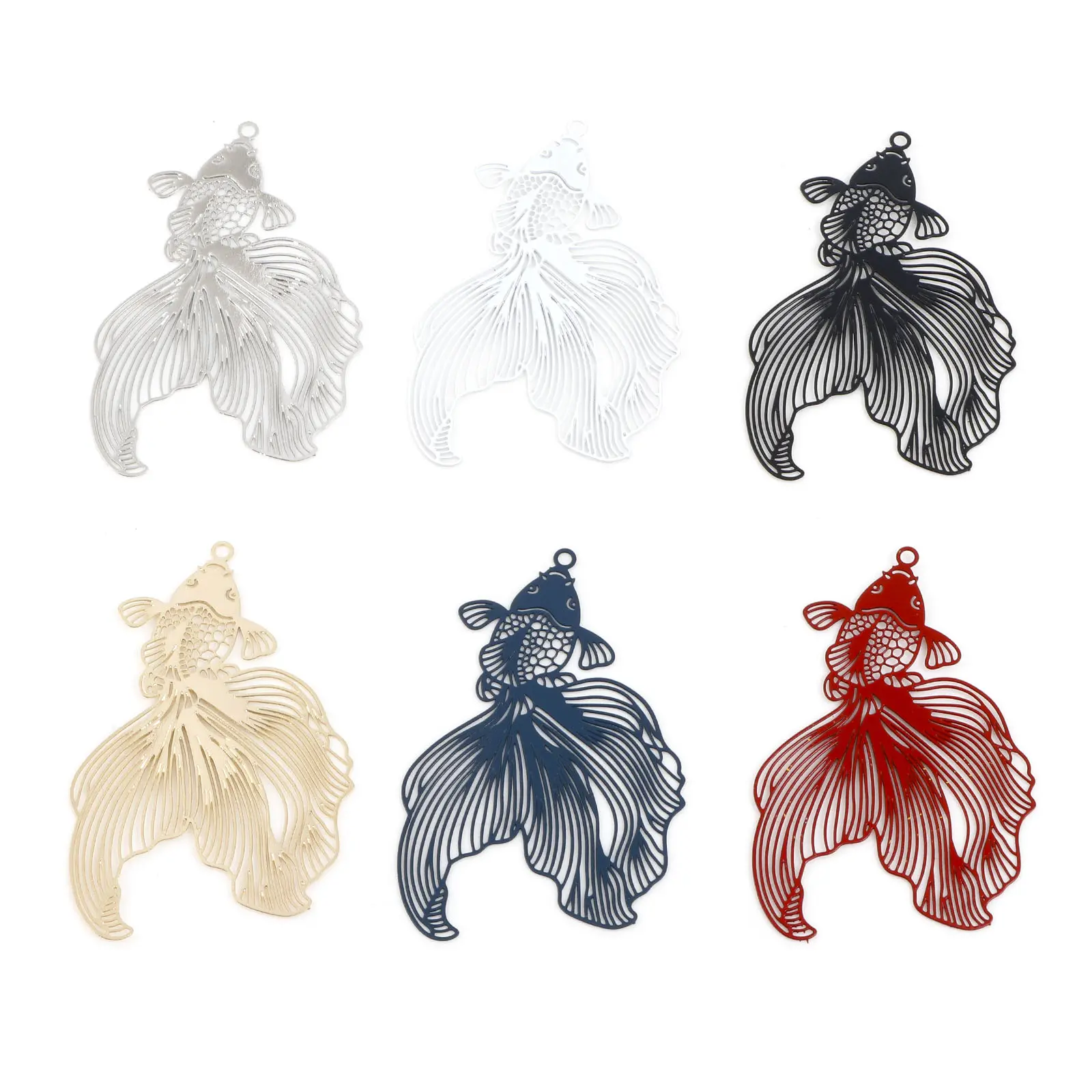 10PCs Iron Alloy Filigree Stamping Pendants Multicolor Goldfish Filigree Painted Metal Charms DIY Earrings Jewelry 4.8cmx3.1cm