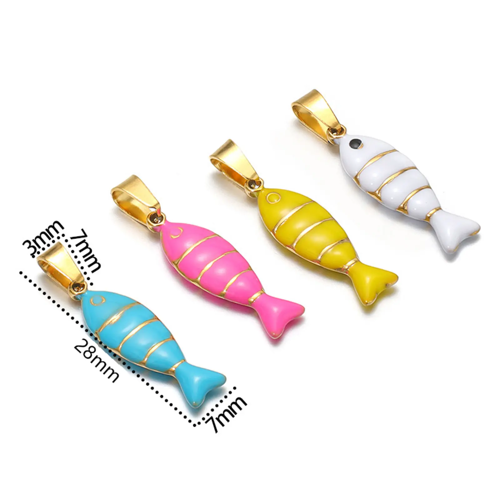 304 Stainless Steel Charm Pendant Gold Color Fish Animal Double-sided Enamel For DIY Neckalce Jewelry Making 28mm x 7mm, 1 Piece