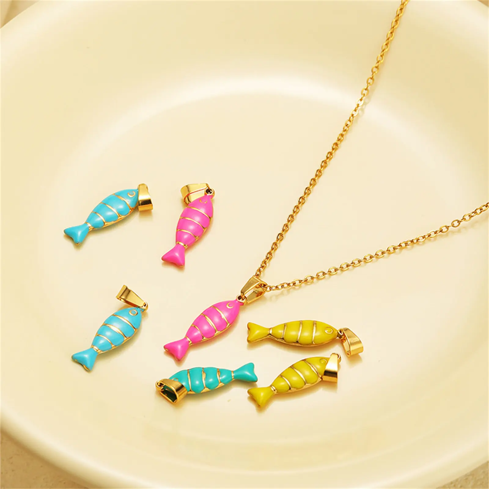 304 Stainless Steel Charm Pendant Gold Color Fish Animal Double-sided Enamel For DIY Neckalce Jewelry Making 28mm x 7mm, 1 Piece