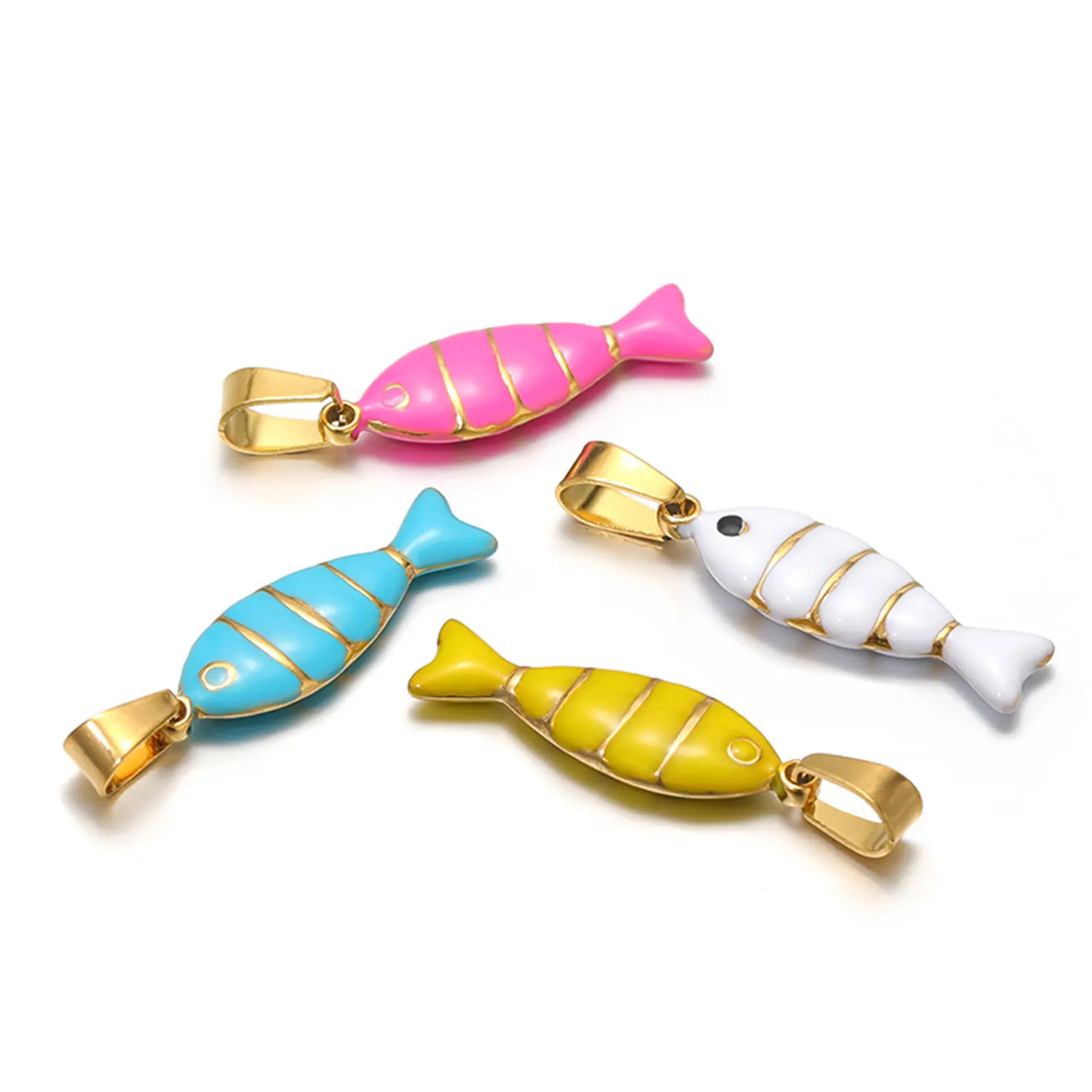 304 Stainless Steel Charm Pendant Gold Color Fish Animal Double-sided Enamel For DIY Neckalce Jewelry Making 28mm x 7mm, 1 Piece