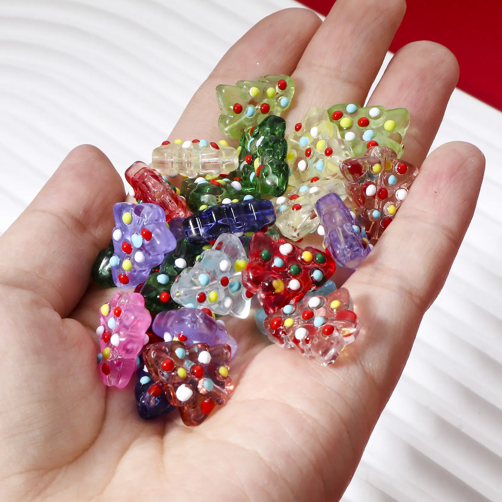 2PCs Lampwork Glass Beads Christmas Tree Multicolor Enamel Bead For DIY Charm Jewelry Making About 16mm x 15mm, Hole: Approx 1mm
