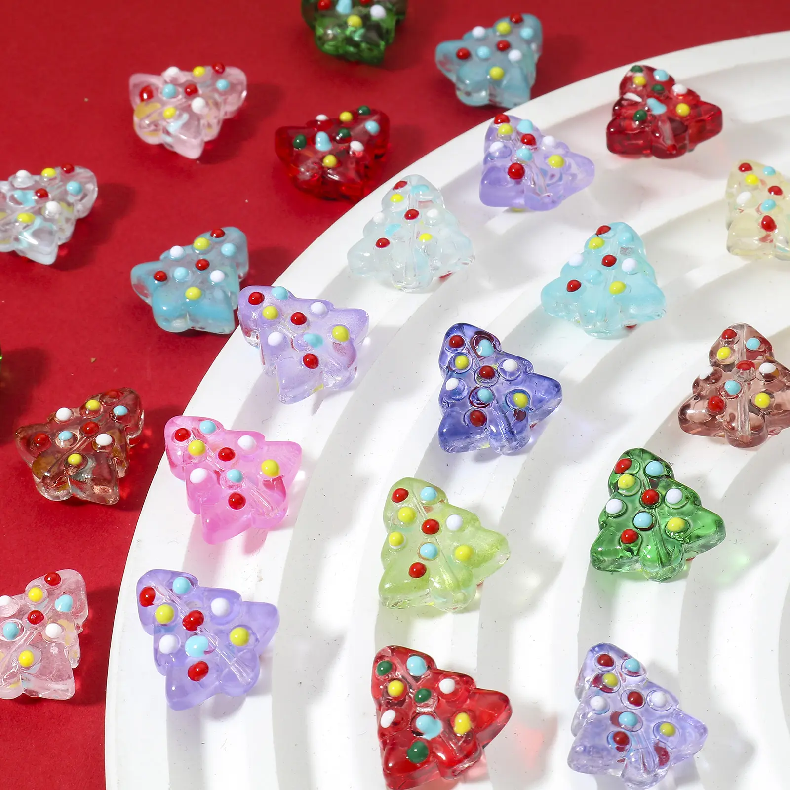2PCs Lampwork Glass Beads Christmas Tree Multicolor Enamel Bead For DIY Charm Jewelry Making About 16mm x 15mm, Hole: Approx 1mm