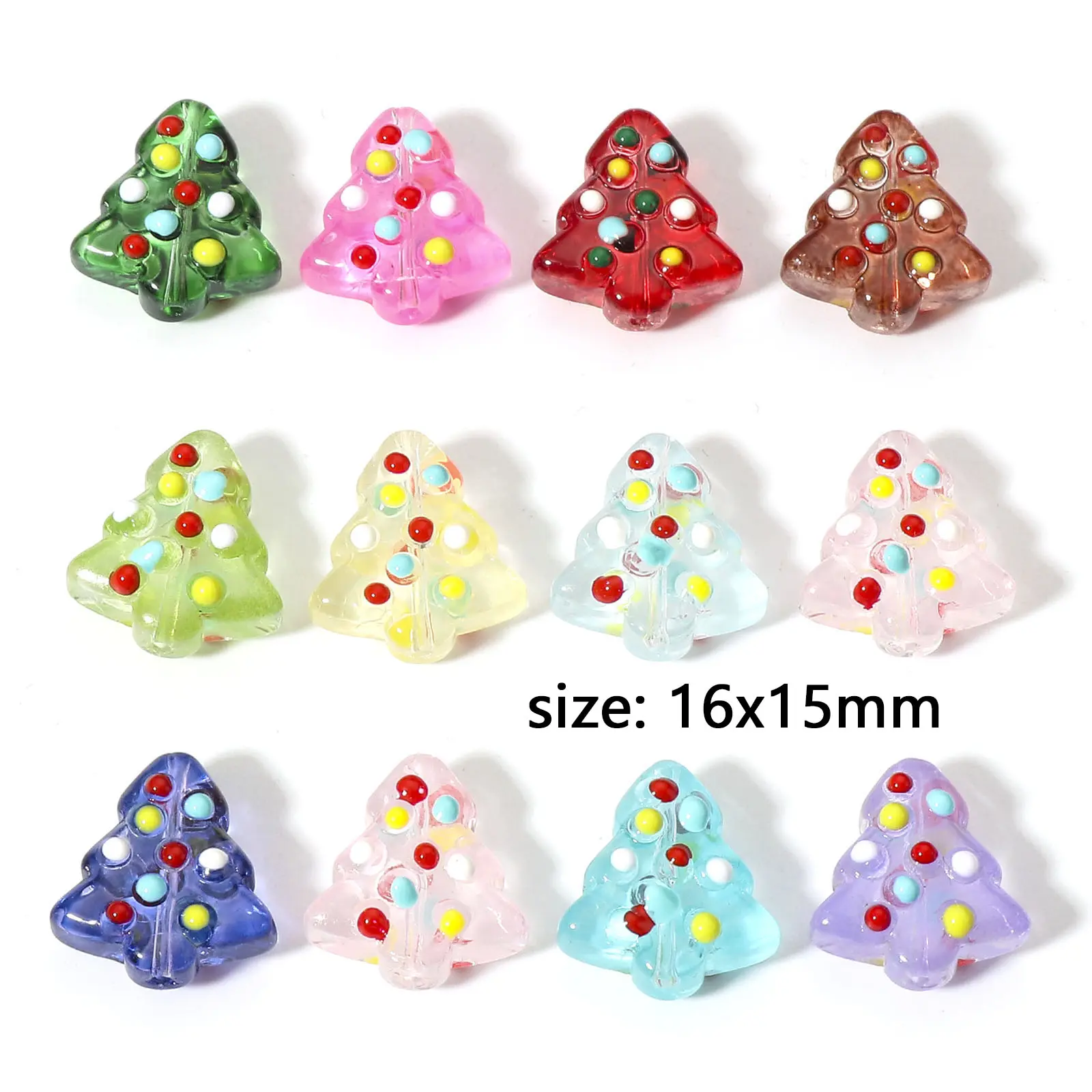 2PCs Lampwork Glass Beads Christmas Tree Multicolor Enamel Bead For DIY Charm Jewelry Making About 16mm x 15mm, Hole: Approx 1mm